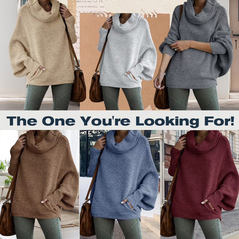 🥳 Women's Batwing Sleeve Turtleneck Sweater