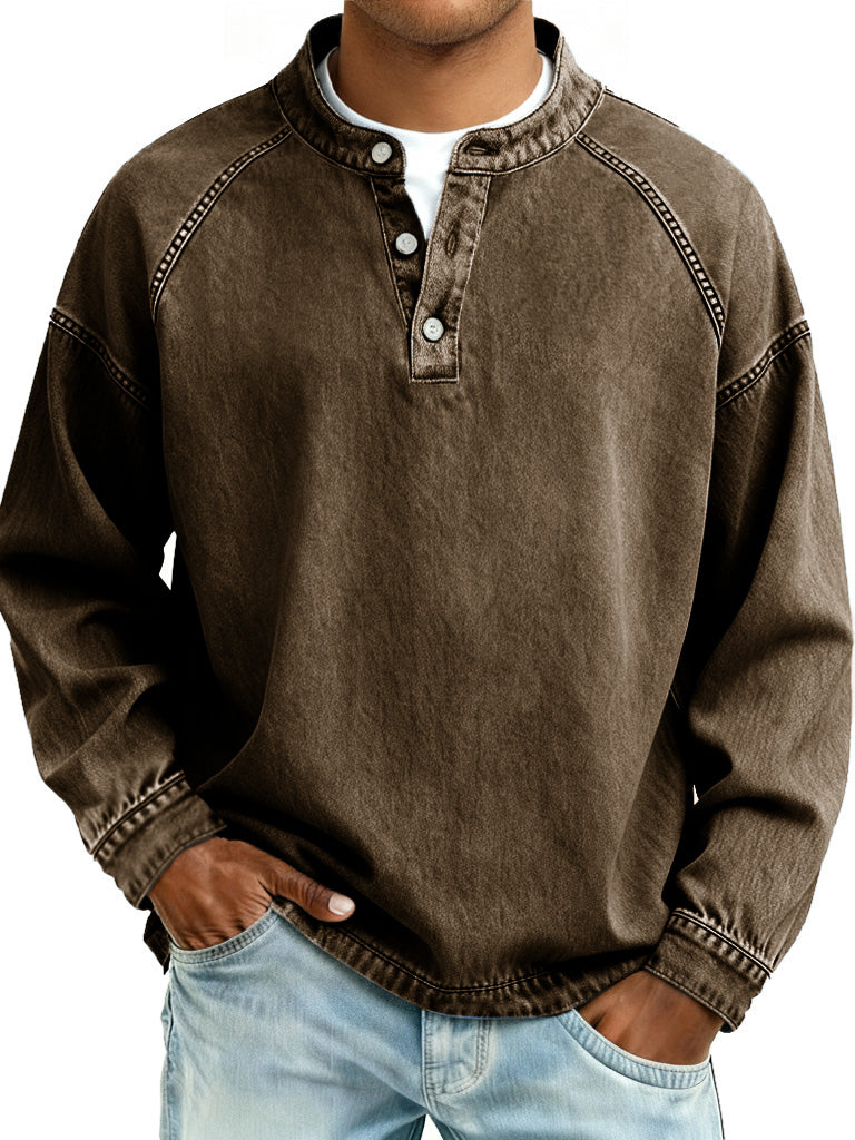 Retro long-sleeved button-down shirt