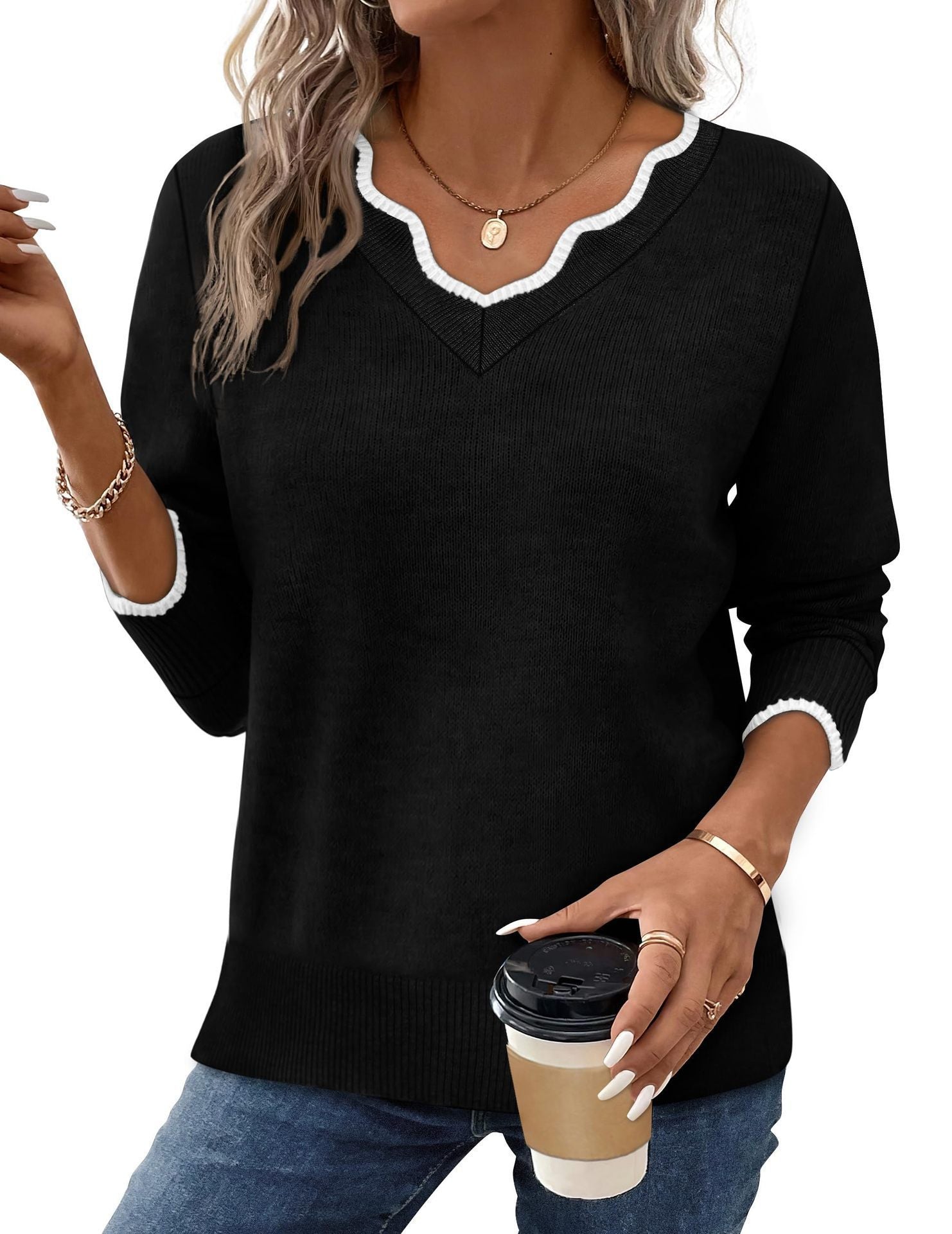 Simple and elegant solid color knitwear