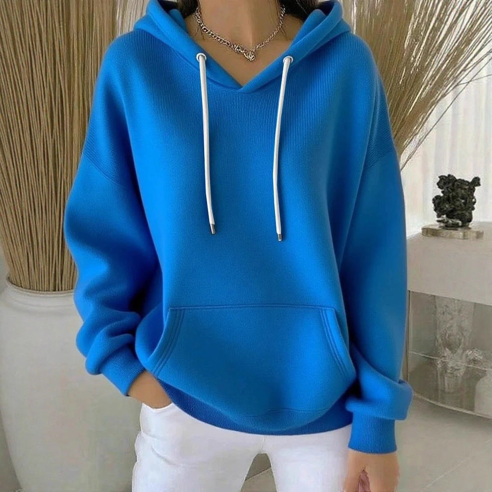 Comfortable solid color knit hoodie