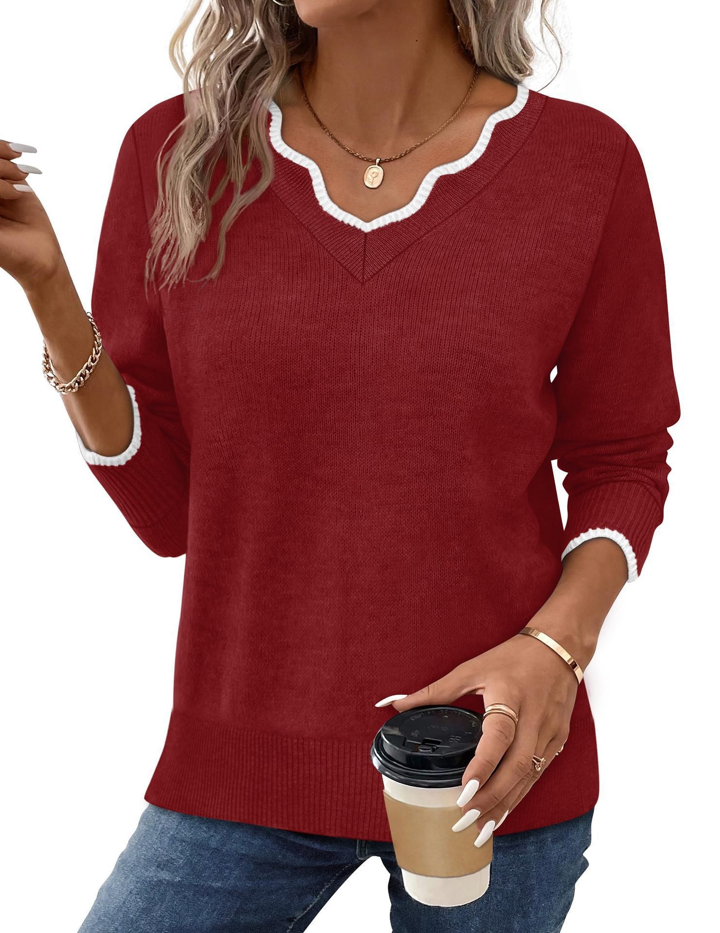 Simple and elegant solid color knitwear
