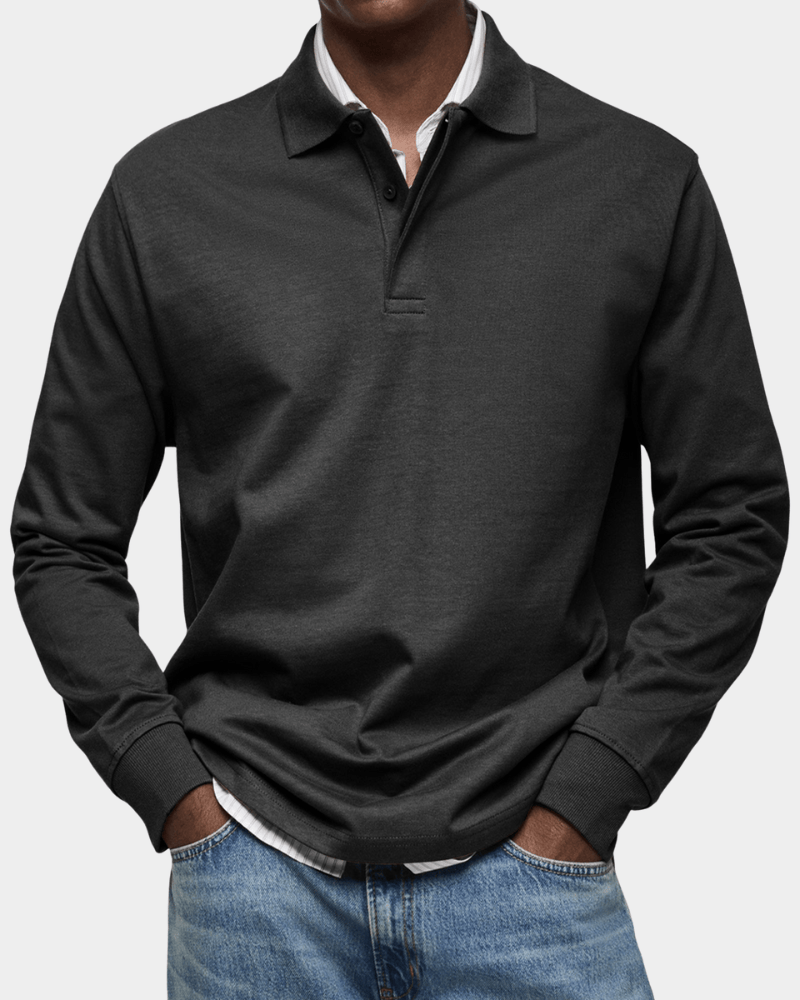 Casual and versatile long-sleeved button-down collar polo shirt