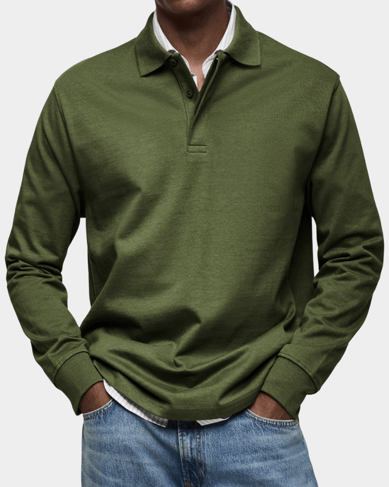 Casual and versatile long-sleeved button-down collar polo shirt
